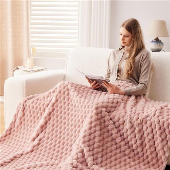 Super Soft Throw Blanket Pink Premium Silky Flannel Fleece 3D Clouds 50"x60" - Picture 5 of 6